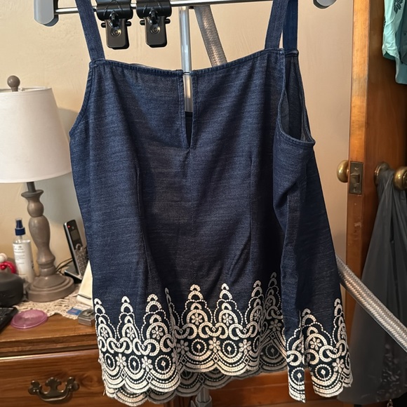 Eloquii Blue and White Embellished Sleeveless Camisole - Picture 3 of 3